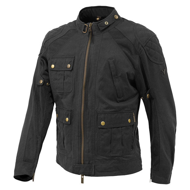 The By City Teneree Venty V jacket is made of abrasion resistant waxed cotton and mesh ventilated garment thanks to its panels on front back arms. Includes six outside pockets and two inside. Features adjustable cuffs; reflective details the YKKr zippers; front metal zipper with double slider. The jacket has a removable raincoat for both internal external use. Inner protections (back protection not included); removable Flexishock elbows shoulders EN 1621 1:2013 CE Level 2. The Teneree jacket is EN17092 4: 2