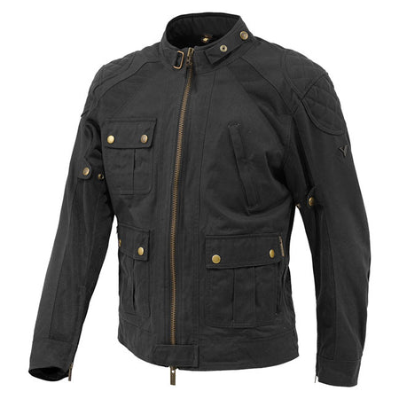 The By City Teneree Venty V jacket is made of abrasion resistant waxed cotton and mesh ventilated garment thanks to its panels on front back arms. Includes six outside pockets and two inside. Features adjustable cuffs; reflective details the YKKr zippers; front metal zipper with double slider. The jacket has a removable raincoat for both internal external use. Inner protections (back protection not included); removable Flexishock elbows shoulders EN 1621 1:2013 CE Level 2. The Teneree jacket is EN17092 4: 2