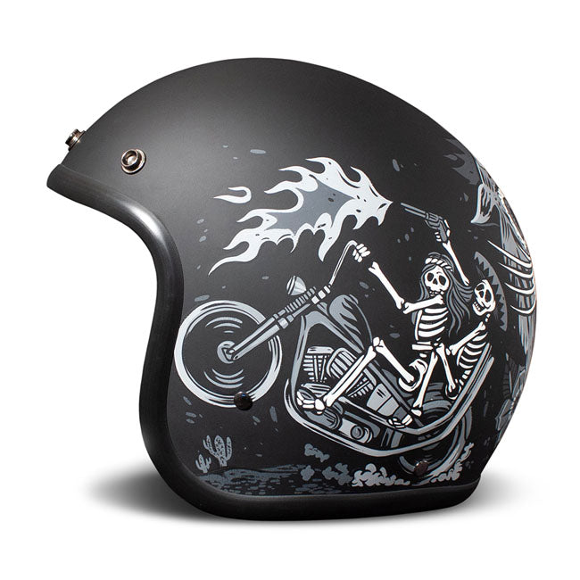 Embrace the fusion of classic style and modern functionality with the DMD Retro helmet; a nod to the iconic 70''s design. This helmet isn''t just a protective gear but a statement piece; crafted for those who dare to stand out. With its ECE 22.06 approved fiberglass shell available in three sizes; it offers a snug fit. The helmet is bluetooth ready; features integrated snaps for visors; and boasts a luxurious; washable lining with Velcro for a custom fit. Secured with a padded chin strap and a reliable Doub
