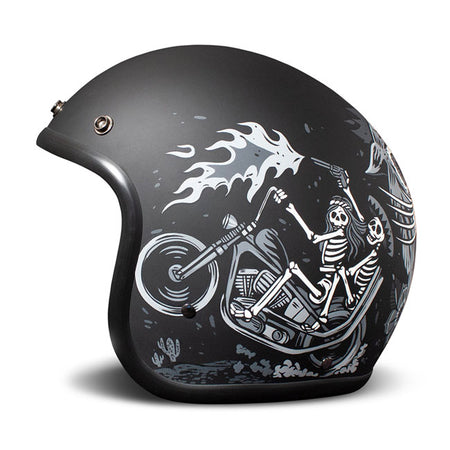 Embrace the fusion of classic style and modern functionality with the DMD Retro helmet; a nod to the iconic 70''s design. This helmet isn''t just a protective gear but a statement piece; crafted for those who dare to stand out. With its ECE 22.06 approved fiberglass shell available in three sizes; it offers a snug fit. The helmet is bluetooth ready; features integrated snaps for visors; and boasts a luxurious; washable lining with Velcro for a custom fit. Secured with a padded chin strap and a reliable Doub