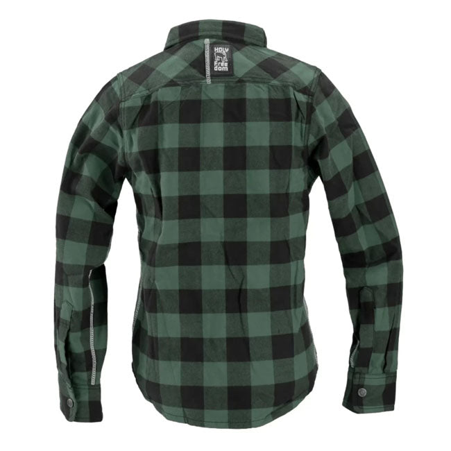 The Jessie James flannel shirt channels classic Americana with a Holy Freedom twist. Crafted from 100% cotton flannel; it features contrast side stitching and heart-shaped chest pockets that nod to vintage workwear with a rebellious edge. Personalized snap buttons and a back patch bearing the HolyFreedomr mark tie it all together; delivering timeless style with roots in the road. A regular fit keeps it comfortable; built for long rides; worn-in stories; and everyday grit.