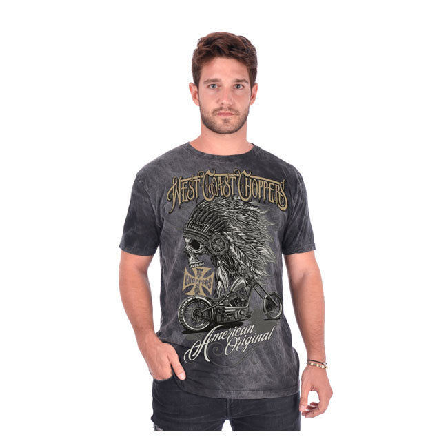 West Coast Choppers WCC Chief T Shirt Donker Grijs Katoen Logo Voor Of Achter Print Comfortabel Pasvorm