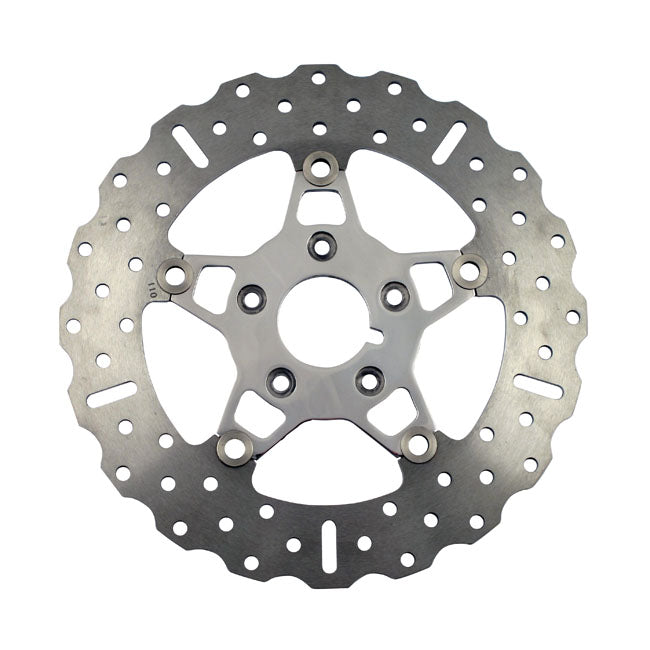 Front. Wide. Polished center. Dimensions: 11.5" OD; 56.3mm ID; 5/16" counterbored mounting holes. All EBC brake discs fit standard 5-bolt hubs. All front rotors are 5mm thick; rear rotors are 6mm thick. Narrow band brake rotors; featuring a 38mm wide brake surface; are available for those individuals interested in saving weight. Can be used with Organic & Sintered brake pads. Note: Wide & Narrow band EBC rotors are compatible with stock brake pad size.