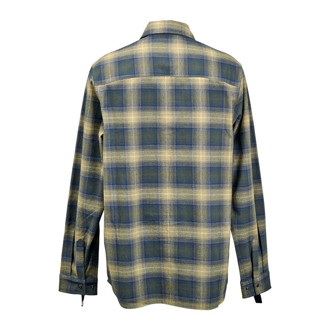 The Biltwell Hi-Test flannel shirt combines rugged durability with meticulous design. Crafted from heavyweight cotton; it''s the epitome of comfort for the outdoor enthusiast or the urban explorer. Stainless-steel snaps add a touch of class and practicality; while hidden collar snaps prevent unwanted flapping during those motorcycle rides or windy days. With its thoughtful features like elastic thumb loops and a discrete slot for glasses; this flannel is not just a piece of clothing-it''s a testament to qua