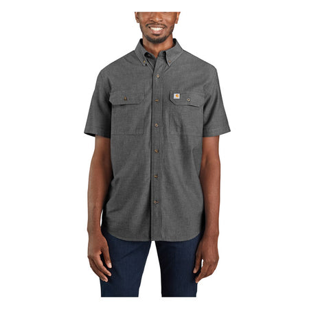 Appearance counts. From the front office to the jobsite and back; this Carhartt chambray work shirt keeps you looking good on the job. It''s prewashed for softness; and the lightweight cotton fabric offers breathable comfort. The original fit gives you plenty of room to move. Loose Fit Button down collar Two chest pockets with flaps and button closure and left chest pocket with pencil opening Two-button adjustable cuffs with extended plackets Folded single stitched clean finished hem Shoulder pleats f