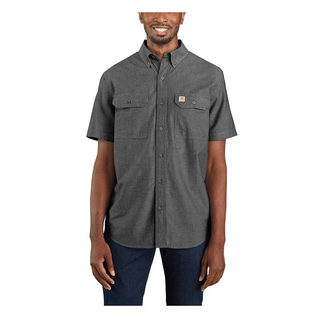Appearance counts. From the front office to the jobsite and back; this Carhartt chambray work shirt keeps you looking good on the job. It''s prewashed for softness; and the lightweight cotton fabric offers breathable comfort. The original fit gives you plenty of room to move. Loose Fit Button down collar Two chest pockets with flaps and button closure and left chest pocket with pencil opening Two-button adjustable cuffs with extended plackets Folded single stitched clean finished hem Shoulder pleats f