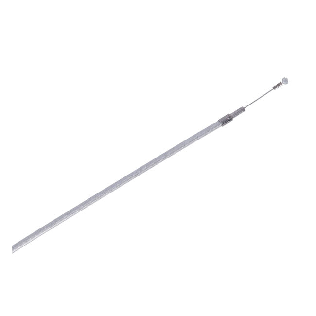 Elbow 90ø; chrome coated. Idle cable (push cable) has the stock non-threaded circlip design.  - Length mentioned is outer cable length  - Inner cable sticks out 4-5/8".  This Motorcycle Storehouse control cable comes in a ''chrome'' finish; with a brained stainless steel outer cable; with a clear protective coating; and chrome plated fittings.  Oversize or undersize lengths (longer/shorter than standard) is not given since many different standard lengths exist. Instead it is available in a range of custom 