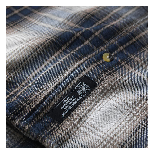 WCC Riser Shirt Bruin Blauw Flanel Werkhemd Met Borstzakken En Kruislogo Van West Coast Choppers