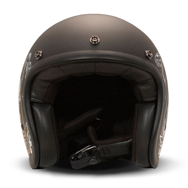 Embrace the fusion of classic style and modern functionality with the DMD Retro helmet; a nod to the iconic 70''s design. This helmet isn''t just a protective gear but a statement piece; crafted for those who dare to stand out. With its ECE 22.06 approved fiberglass shell available in three sizes; it offers a snug fit. The helmet is bluetooth ready; features integrated snaps for visors; and boasts a luxurious; washable lining with Velcro for a custom fit. Secured with a padded chin strap and a reliable Doub