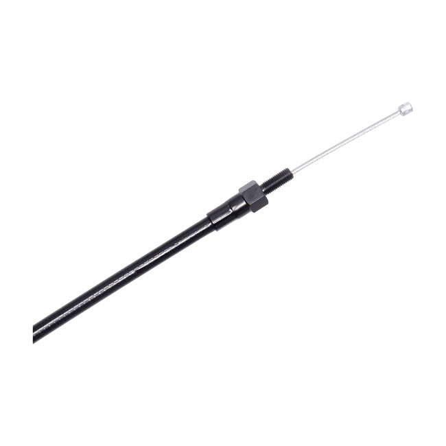 High efficiency clutch cable.  This Motorcycle Storehouse control cable comes in a full black-out finish; with a black vinyl cable and black fittings.  Oversize or undersize lengths (longer/shorter than standard) is not given since many different standard lengths exist. Instead they are available in a range of custom lengths to best suit your stock or custom application.  Note: Dimensions as given are outer cable length; which includes the adjuster placed at 25-7/16" (64.5cm) from the bottom of the cable.  