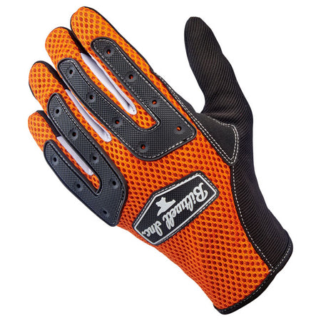 The Biltwell Anza gloves are 100-percent synthetic gloves that is built for aggressive off-road riding; but that doesn't mean you can't wear it on pavement. You can; and we know a bunch of high-performance street riders who do. The gloves combine comfort; durability; and function. A synthetic suede palm with two-way stretch ensures a snug fit; while the vented polyester back maximizes airflow. Flexible rubber knuckle guards add protection; and Lycra finger panels enhance dexterity. Conductive stitching allo