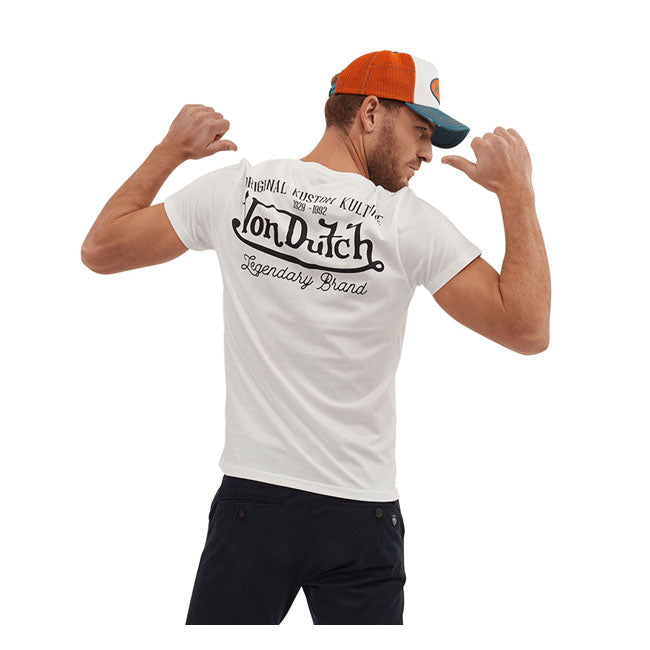 Von Dutch is an American fashion brand posthumously named after Kenny Howard; a.k.a. "Von Dutch"; an American motorcycle mechanic; artist and pinstriper. We have some nice shirts; sweats; hoodies; t-shirts and caps in our collection. All produced of cotton or a mix of cotton and elastane. So make up your mind and choose or just buy them all!