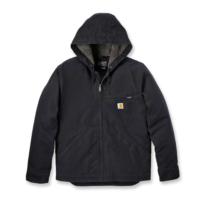 Carhartt Washed Duck Lined Jacket Zwart Met Sherpa Voering Windbestendig 12 Oz Katoen