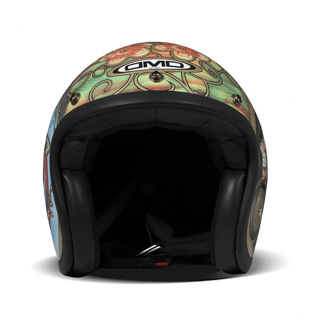 Embrace the fusion of classic style and modern functionality with the DMD Retro helmet; a nod to the iconic 70''s design. This helmet isn''t just a protective gear but a statement piece; crafted for those who dare to stand out. With its ECE 22.06 approved fiberglass shell available in three sizes; it offers a snug fit. The helmet is bluetooth ready; features integrated snaps for visors; and boasts a luxurious; washable lining with Velcro for a custom fit. Secured with a padded chin strap and a reliable Doub