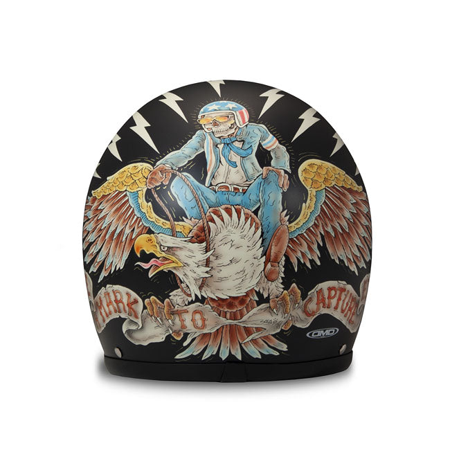 DMD Retro Helm Eagle ECE 22.06 Glasvezelomhulsel Bluetooth Kinnband Zwart Drie Maten Beschikbaar