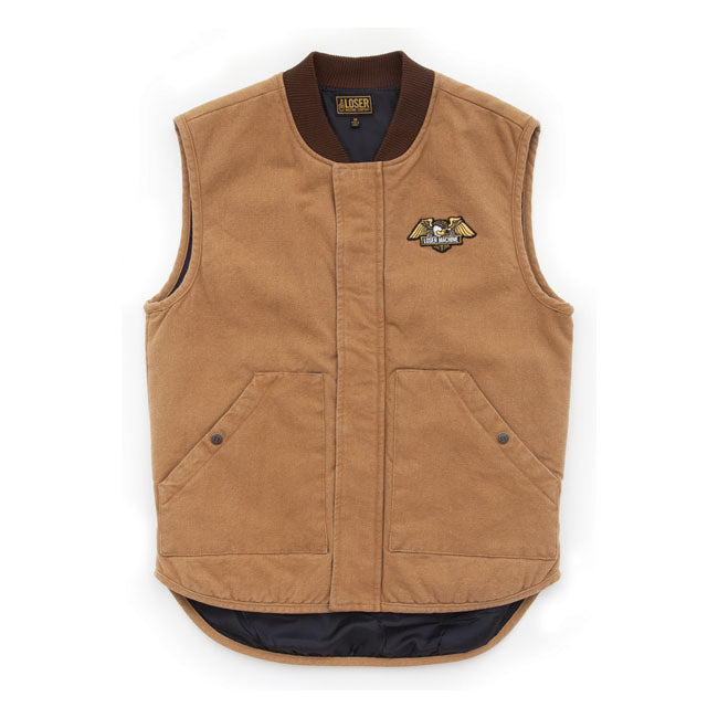 Step out in style and comfort with the Loser Machine Condor Vest. This insulated quilted twill vest is not only a fashion statement but also a practical addition to your wardrobe. The taffeta lining ensures warmth; while the zip front with storm flap provides extra protection against the elements. Organize your essentials with ease thanks to the patch pockets with logo snaps and dual interior pockets complete with a key clip. The embroidered Condor patch on the chest adds a touch of rugged elegance; complem