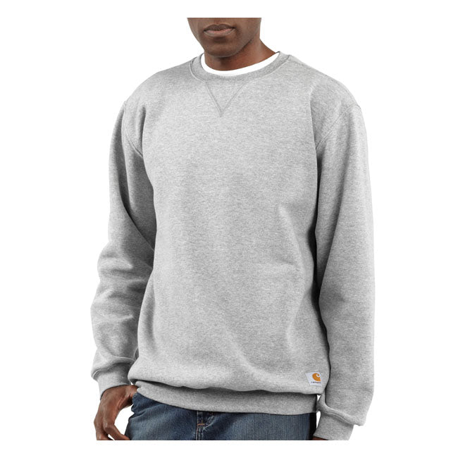 Cut the morning chill with this Carhartt sweatshirt. A traditional cotton blend makes for versatile layering. Carhartt durability and familiar sweatshirt comfort mean you can haul lumber or relax with equal ease.  Loose fit Rib knit crew neck with V-shape insert at front neck Stretchable; elastane reinforced rib knit cuffs and waistband Carhartt label sewn on lower front Woven 10.5 oz/ydý - 357 gsm Midweight Fleece