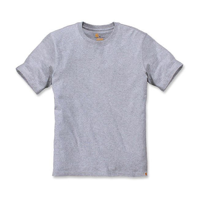 This Carhartt Solid t-shirt is made with heavyweight cotton blend built to handle tough days on the job. The relaxed fit gives you plenty of room to move. Relaxed Fit Rib knit crew neck Flat two needle cover stitch hem Carhartt label sewn on hem Woven 6.75 oz/ydý - 229 gsm Heavyweight jersey