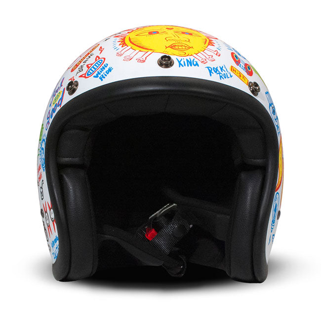 Embrace the fusion of classic style and modern functionality with the DMD Retro helmet; a nod to the iconic 70''s design. This helmet isn''t just a protective gear but a statement piece; crafted for those who dare to stand out. With its ECE 22.06 approved fiberglass shell available in three sizes; it offers a snug fit. The helmet is bluetooth ready; features integrated snaps for visors; and boasts a luxurious; washable lining with Velcro for a custom fit. Secured with a padded chin strap and a reliable Doub