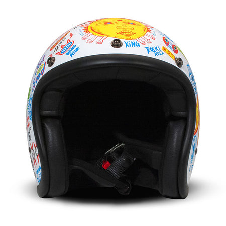 Embrace the fusion of classic style and modern functionality with the DMD Retro helmet; a nod to the iconic 70''s design. This helmet isn''t just a protective gear but a statement piece; crafted for those who dare to stand out. With its ECE 22.06 approved fiberglass shell available in three sizes; it offers a snug fit. The helmet is bluetooth ready; features integrated snaps for visors; and boasts a luxurious; washable lining with Velcro for a custom fit. Secured with a padded chin strap and a reliable Doub