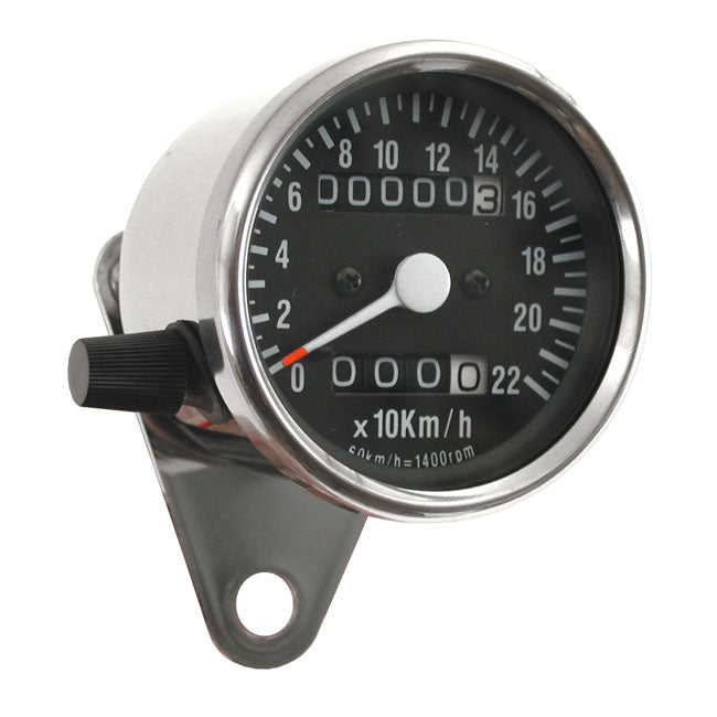 No more guesswork or nasty surprises with this trip meter equipped mini speedo. Comes with a 2:1 drive ratio and black face plate