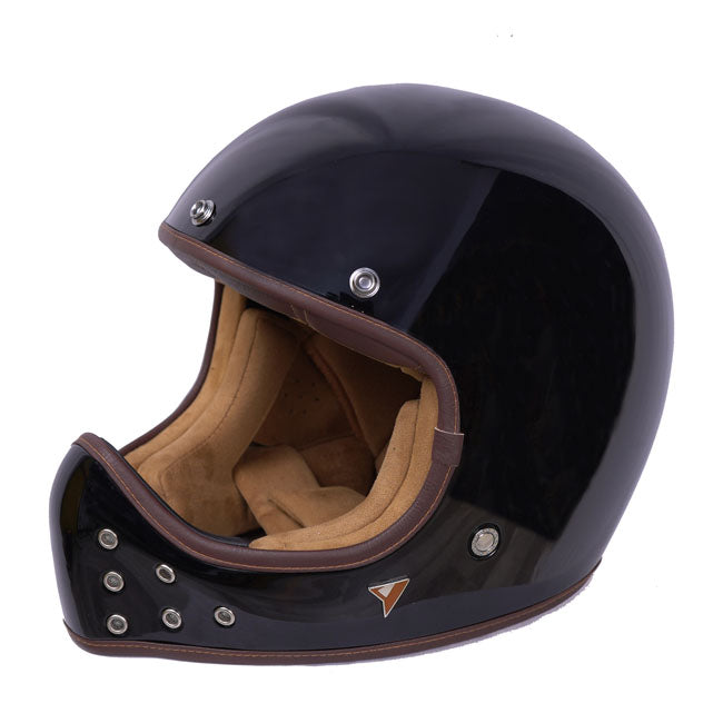 By City The Rock Motorhelm Zwart Glanzend Met Lederen Interieur En Ventilatie ECE R22 06