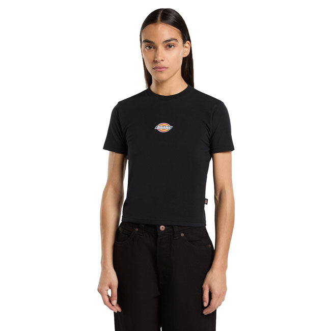 Dickies Maple Valley Dames T Shirt Zwart Regular Fit Stretch Katoen Logo Op Voorzijde