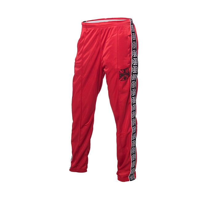 West Coast Choppers WCC OG Tracksuit Broek Rood Slim Fit Geborstelde Tricot Met Volledige Rits En Voorzakken