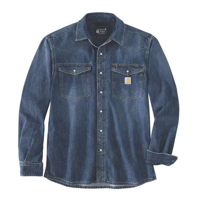 Carhartt Denim Lange Mouwen Snap Front Shirt Wyatt Relaxed Fit Donkerblauw 7,75 oz