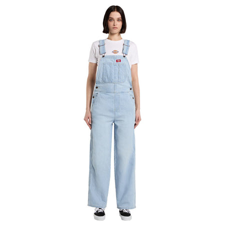 The Dickies Loose Denim Bib is a loose fit; straight leg denim bib. Made out of 14oz slub cotton denim; this bib features slanted front pockets; coin pocket;multi-tool chest pocket; zip fly; side button closure; patched back pockets; hammer loop; ruler and tool pocket; and woven Dickies labels on front above chest pocket and on back patch pocket. A work ready bib with movement and comfort built in. Available in several colors for men and female. Loose fit 100% cotton