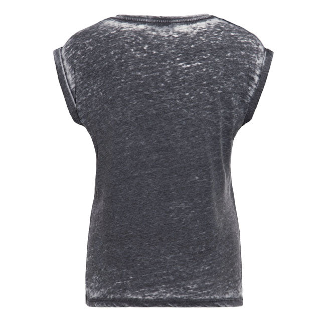 Born to ride; this sleeveless t-shirt by Queen Kerosin with "Forever 2 Wheels" artwork brings a true biker feel to your style. The bold print in classic 70s typography meets an authentic enzyme wash finish. The lightweight fabric blend and soft feel make this shirt the perfect companion; whether you''re on your bike or out with the girls. The round neck and loose fit ensure a comfortable fit with attitude. Available in anthracite and orange.