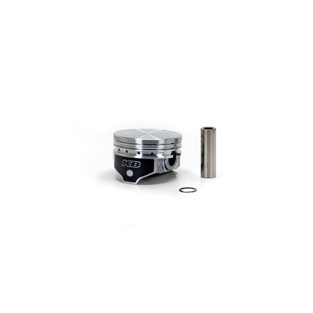Standard compression. 883-1200 conversion piston set. Compatible with stock unmodified cylinder heads. 9:1 stock compression ratio. Pistons are flat top; .125" below deck height; to achieve a 9:1 CR with a compression height of 1.090".  Piston weight 310gr. Piston pin diameter .792" and weight 97gr.  Head type: Flat top / Dome +0.5cc.  Compression height 1.090".  Bore 3.498" / Stroke 3.812".  Rod length 6.926" / Cyl. length 4.650".  Comes with T6 heat treated 390 Hypereutectic cast pistons with 16% silicone